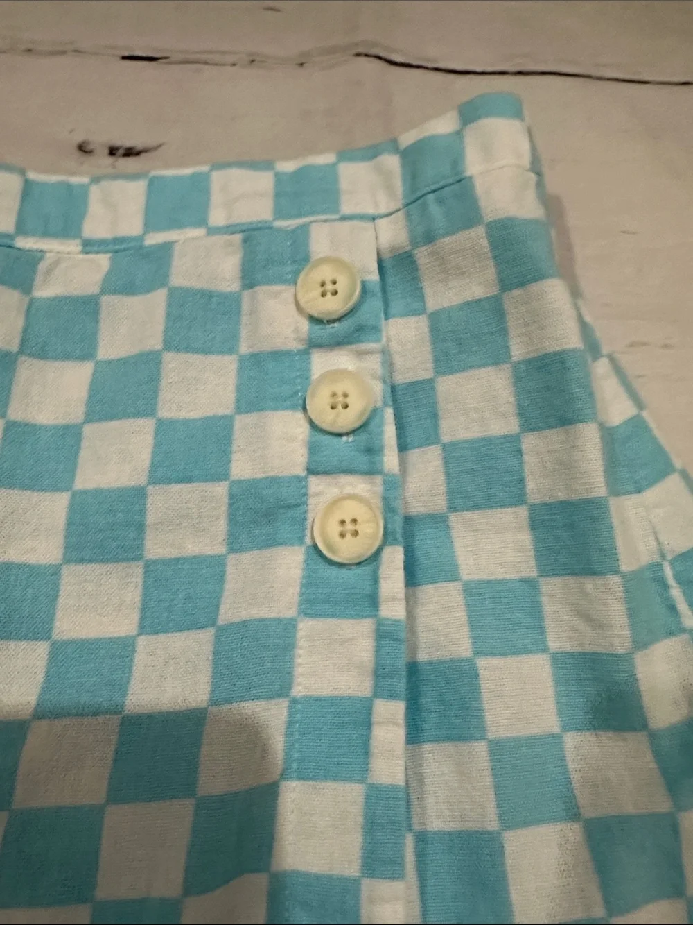 Old Navy Blue and White Checkerboard Skort with Side Buttons size 10/12